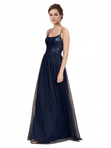 Sleeveless Dark Navy A-Line Spaghetti Straps Bridesmaid Dress Mississauga