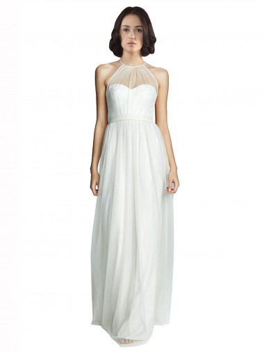 Sleeveless White A-Line Halter Neck Bridesmaid Dress Mississauga
