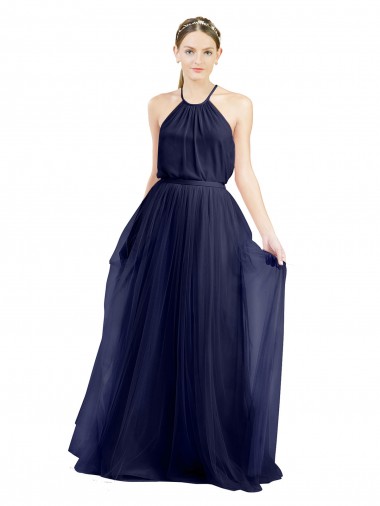 Sleeveless Navy Blue A-Line Halter Neck Semi Formal Evening Dress / Bridesmaid Dress Mississauga