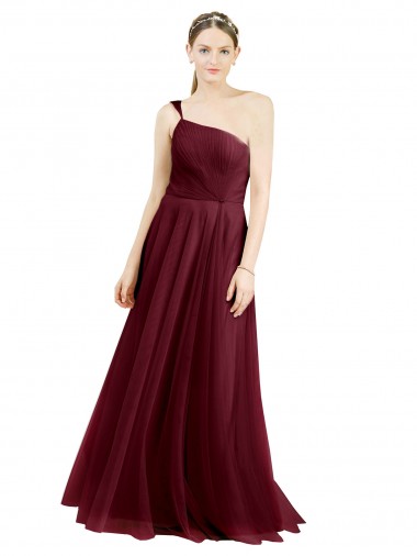Sleeveless Burgundy A-Line Tulle One Shoulder Semi Formal Evening Dress / Bridesmaid Dress Mississauga