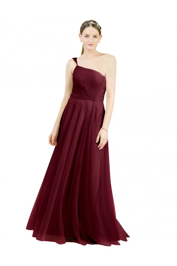 Sleeveless Burgundy A-Line Tulle One Shoulder Semi Formal Evening Dress / Bridesmaid Dress Mississauga