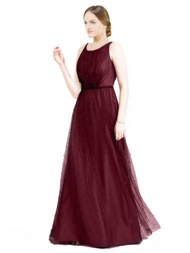Sleeveless Burgundy Keyhole Back A-Line Boat Neck Semi Formal Evening Dress / Bridesmaid Dress Mississauga
