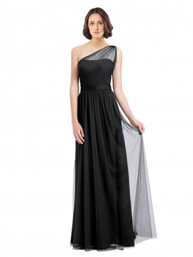 Sleeveless Black A-Line Tulle One Shoulder Bridesmaid Dress Mississauga