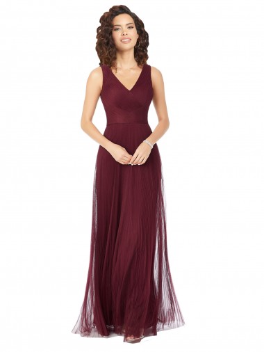 Sleeveless Burgundy Gold A-Line V-Neck Bridesmaid Dress Mississauga