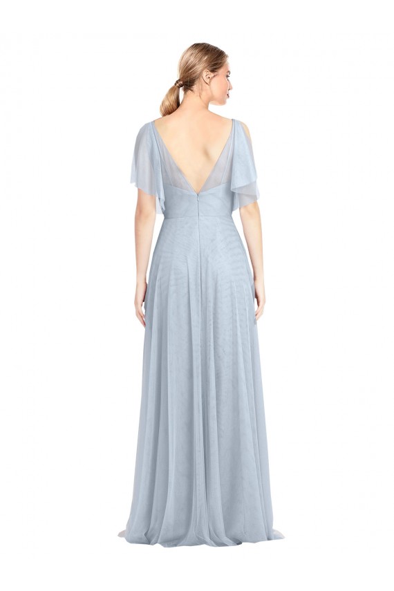 Flutter Sleeves Light Sky Blue V-Back A-Line Spaghetti Straps Bridesmaid Dress / Evening Dress Mississauga