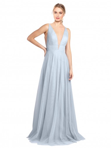 Sleeveless Light Sky Blue V-Back A-Line Spaghetti Straps Bridesmaid Dress Mississauga