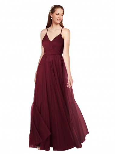 Sleeveless Burgundy Keyhole Back A-Line Spaghetti Straps Bridesmaid Dress Mississauga