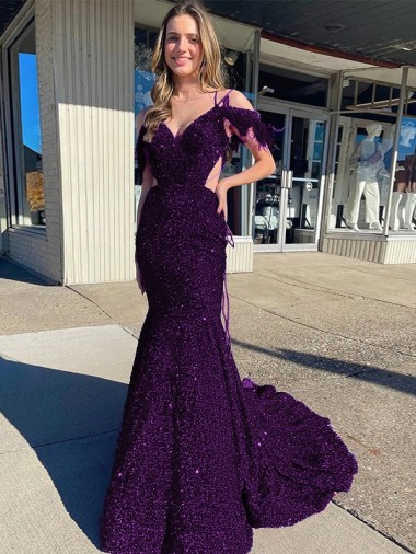 Sleeveless Plum Purple Sheath Spaghetti Straps Prom Dress / Evening Dress Mississauga