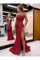 Sleeveless Burgundy Mermaid One Shoulder Evening Dress Mississauga