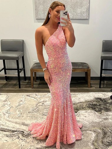 Sleeveless Pink Sheath One Shoulder Prom Dress Mississauga