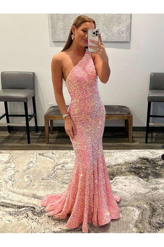 Sleeveless Pink Sheath One Shoulder Prom Dress Mississauga