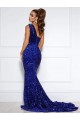 Sleeveless Royal Blue Mermaid One Shoulder Prom Dress / Evening Dress Mississauga