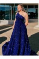 Sleeveless Royal Blue A-Line One Shoulder Prom Dress / Evening Gown Mississauga