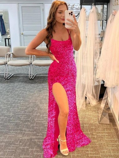 Sleeveless Fuchsia Sheath Spaghetti Straps Prom Dress / Evening Gown Mississauga