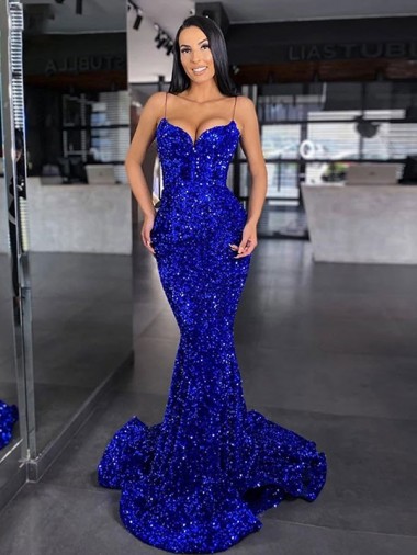 Sleeveless Royal Blue Mermaid Spaghetti Straps Evening Gown / Prom Dress Mississauga