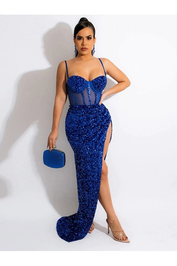 Sleeveless Royal Blue Sheath Spaghetti Straps Evening Dress Mississauga