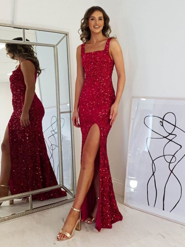 Sleeveless Burgundy Sheath Square Neck Prom Dress Mississauga