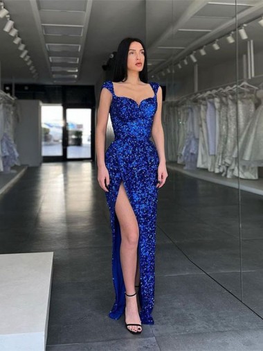 Sleeveless Royal Blue Sheath Spaghetti Straps Evening Gown / Prom Dress Mississauga