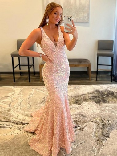 Sleeveless Shown Color Sheath V-Neck Evening Dress Mississauga