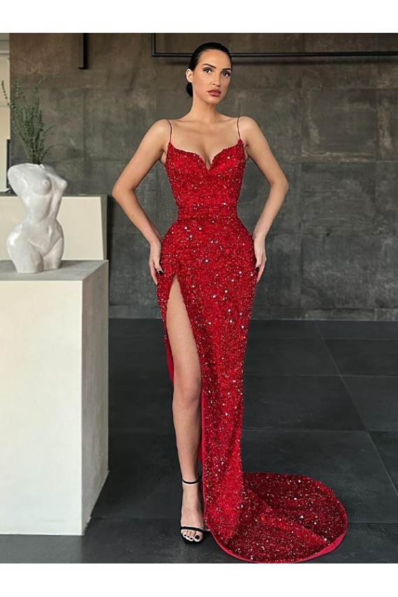 Sleeveless Red Sheath V-Neck Evening Gown / Prom Dress Mississauga