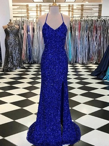 Sleeveless Royal Blue Sheath V-Neck Prom Dress / Evening Gown Mississauga