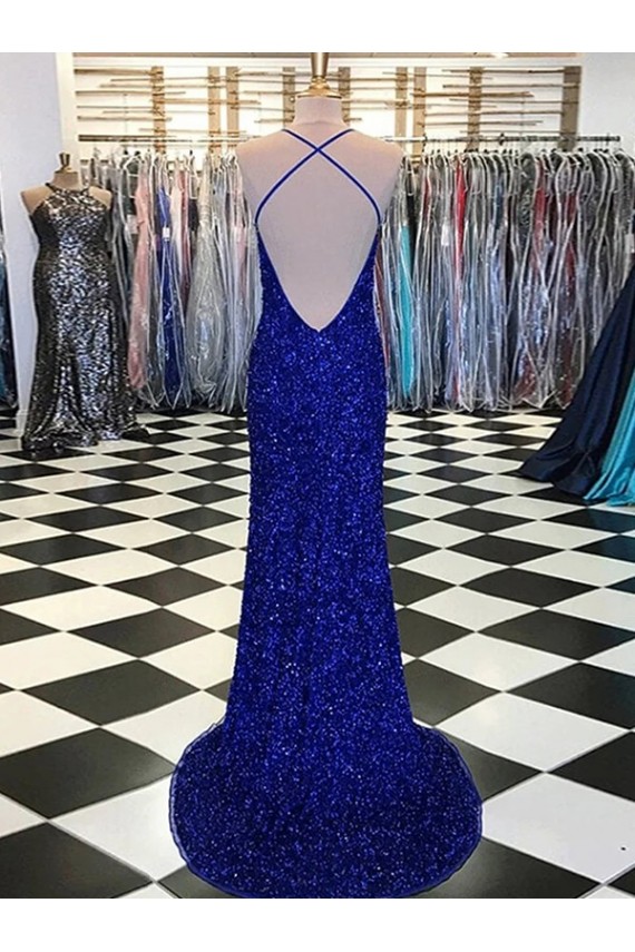 Sleeveless Royal Blue Sheath V-Neck Prom Dress / Evening Gown Mississauga