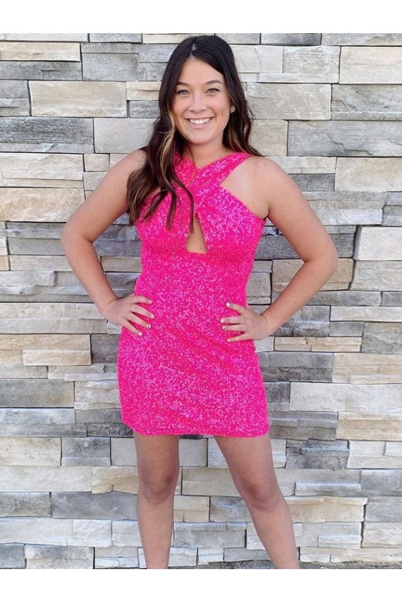Sleeveless Fuchsia Sheath Halter Neck Homecoming Dress Mississauga