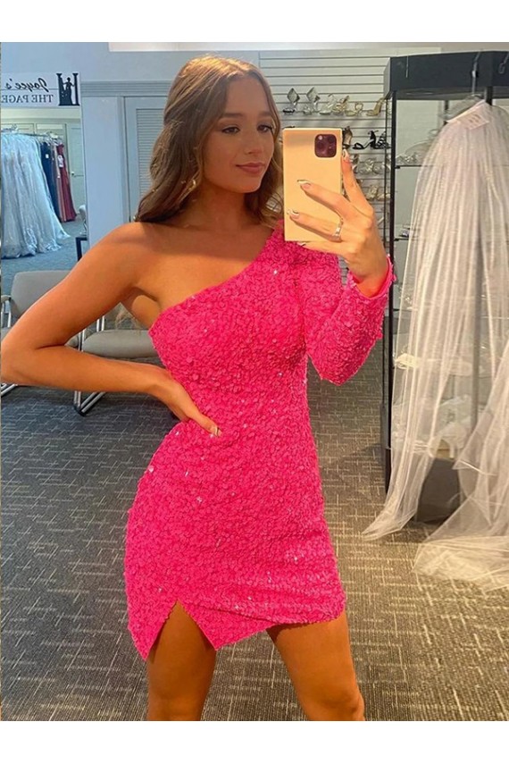 Long Sleeves Shown Color Sheath One Shoulder Prom Dress / Evening Dress Mississauga