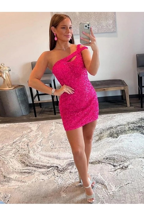 Sleeveless Fuchsia Sheath One Shoulder Prom Dresses Mississauga