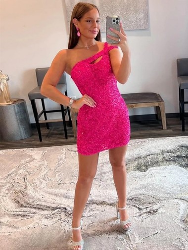 Sleeveless Fuchsia Sheath One Shoulder Prom Dresses Mississauga