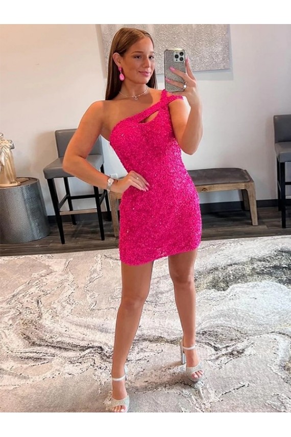 Sleeveless Fuchsia Sheath One Shoulder Prom Dresses Mississauga