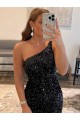 Sleeveless Black Sheath One Shoulder Prom Dress / Evening Gown Mississauga