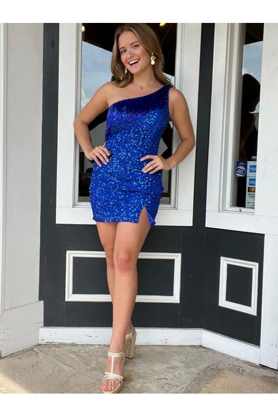 Sleeveless Royal Blue Sheath One Shoulder Homecoming Dresses Mississauga