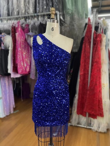 Sleeveless Royal Blue Sheath One Shoulder Homecoming Dress Mississauga