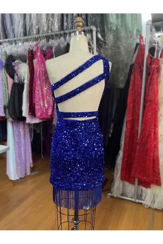 Sleeveless Royal Blue Sheath One Shoulder Homecoming Dress Mississauga
