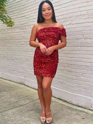 Sleeveless Burgundy Sheath One Shoulder Prom Dress Mississauga