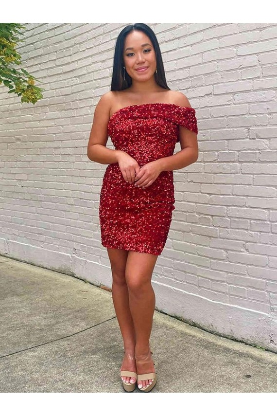 Sleeveless Burgundy Sheath One Shoulder Prom Dress Mississauga