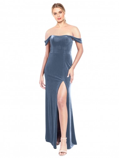 Sleeveless Dusty Blue A-Line Off the Shoulder Prom Dress / Bridesmaid Dress Mississauga