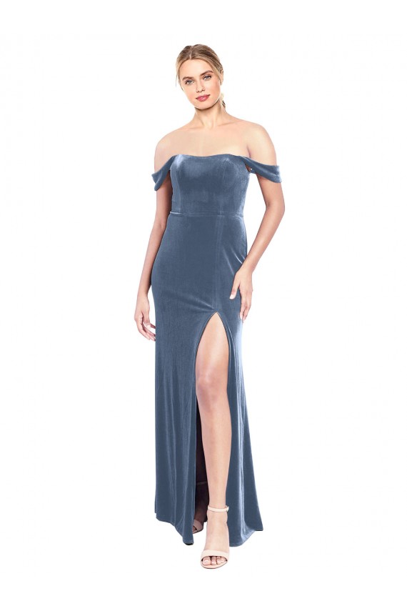 Sleeveless Dusty Blue A-Line Off the Shoulder Prom Dress / Bridesmaid Dress Mississauga