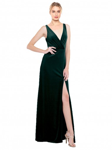 Sleeveless Dark Green V-Back A-Line V-Neck Black Tie Evening Dress / Prom Dress / Bridesmaid Dress Mississauga