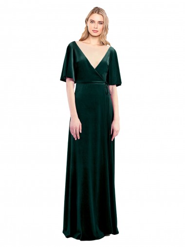 Flutter Sleeves Dark Green V-Back A-Line V-Neck Prom Dress / Bridesmaid Dress Mississauga