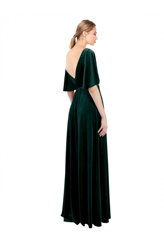 Flutter Sleeves Dark Green V-Back A-Line V-Neck Prom Dress / Bridesmaid Dress Mississauga