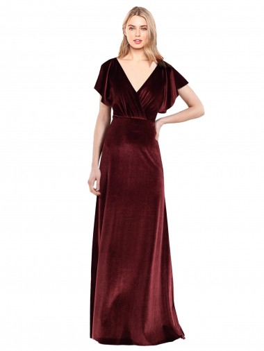 Flutter Sleeves Burgundy Open Back A-Line V-Neck Prom Dress / Bridesmaid Dress Mississauga