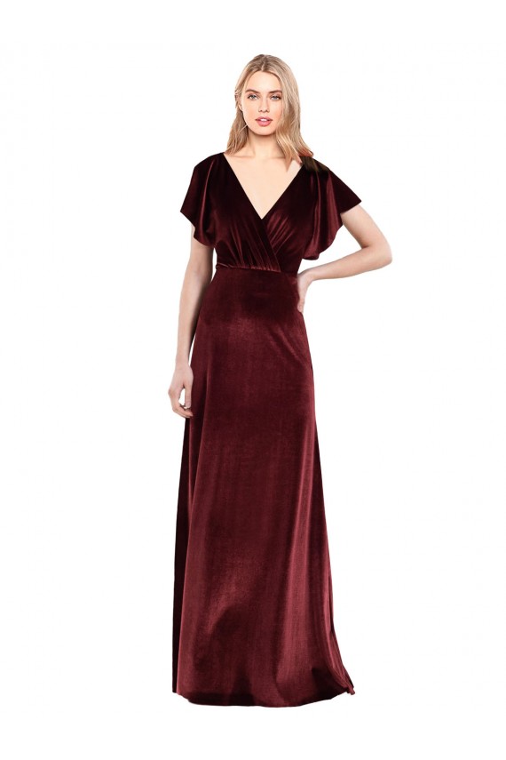 Flutter Sleeves Burgundy Open Back A-Line V-Neck Prom Dress / Bridesmaid Dress Mississauga
