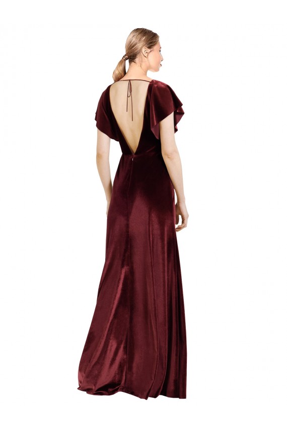 Flutter Sleeves Burgundy Open Back A-Line V-Neck Prom Dress / Bridesmaid Dress Mississauga