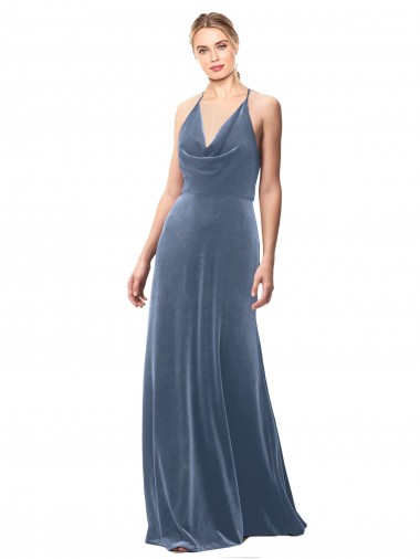 Sleeveless Dusty Blue Keyhole Back A-Line Spaghetti Straps Prom Dress / Bridesmaid Dress Mississauga