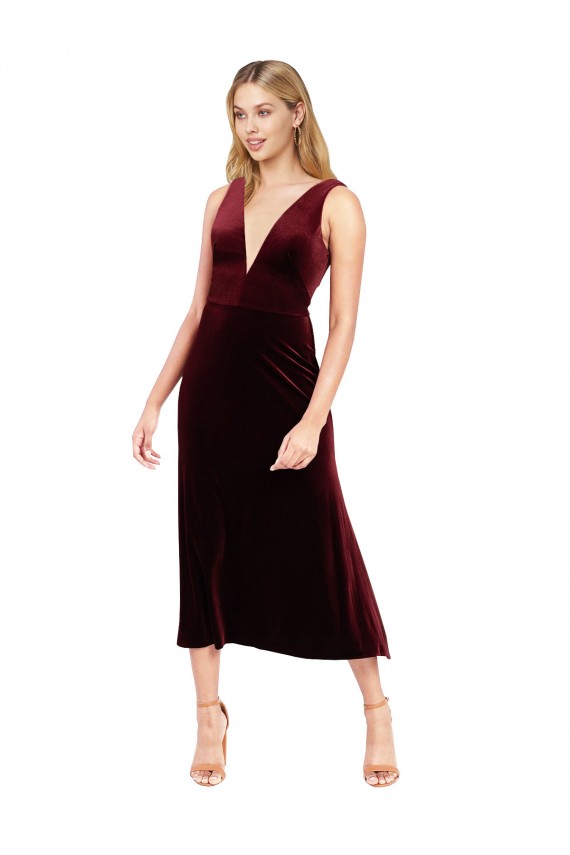 Sleeveless Burgundy V-Back A-Line V-Neck Prom Dress / Bridesmaid Dress Mississauga