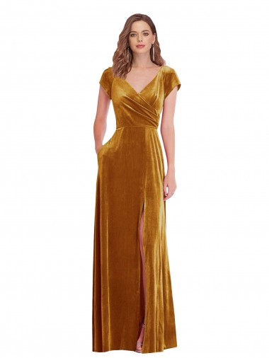 Cap Sleeves Gold Sheath V-Neck Formal Evening Gown / Prom Dress / Bridesmaid Dress Mississauga