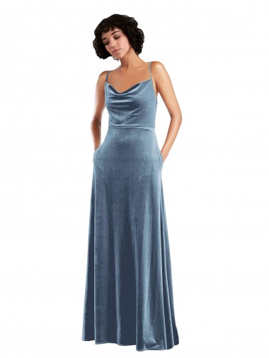 Sleeveless Dusty Blue Criss Cross Open Back Sheath Cowl Neck Semi Formal Evening Dress / Prom Dress / Bridesmaid Dress Mississauga