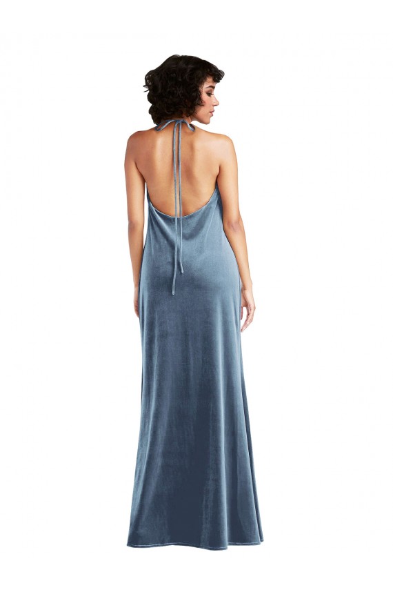 Sleeveless Dusty Blue V-Back Sheath Cowl Neck Bridesmaid Dress / Evening Dress Mississauga
